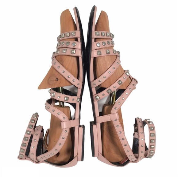 SAINT LAURENT Pink Gladiator Studded Leather Sandals 39.5 - Picture 5 of 16